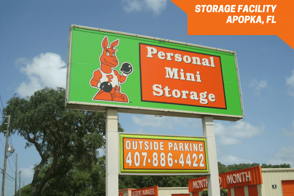 Personal Mini Storage Apopka signage featuring outside parking