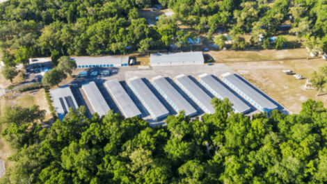 Aerial drone of storage facility in Fanning Springs, FL